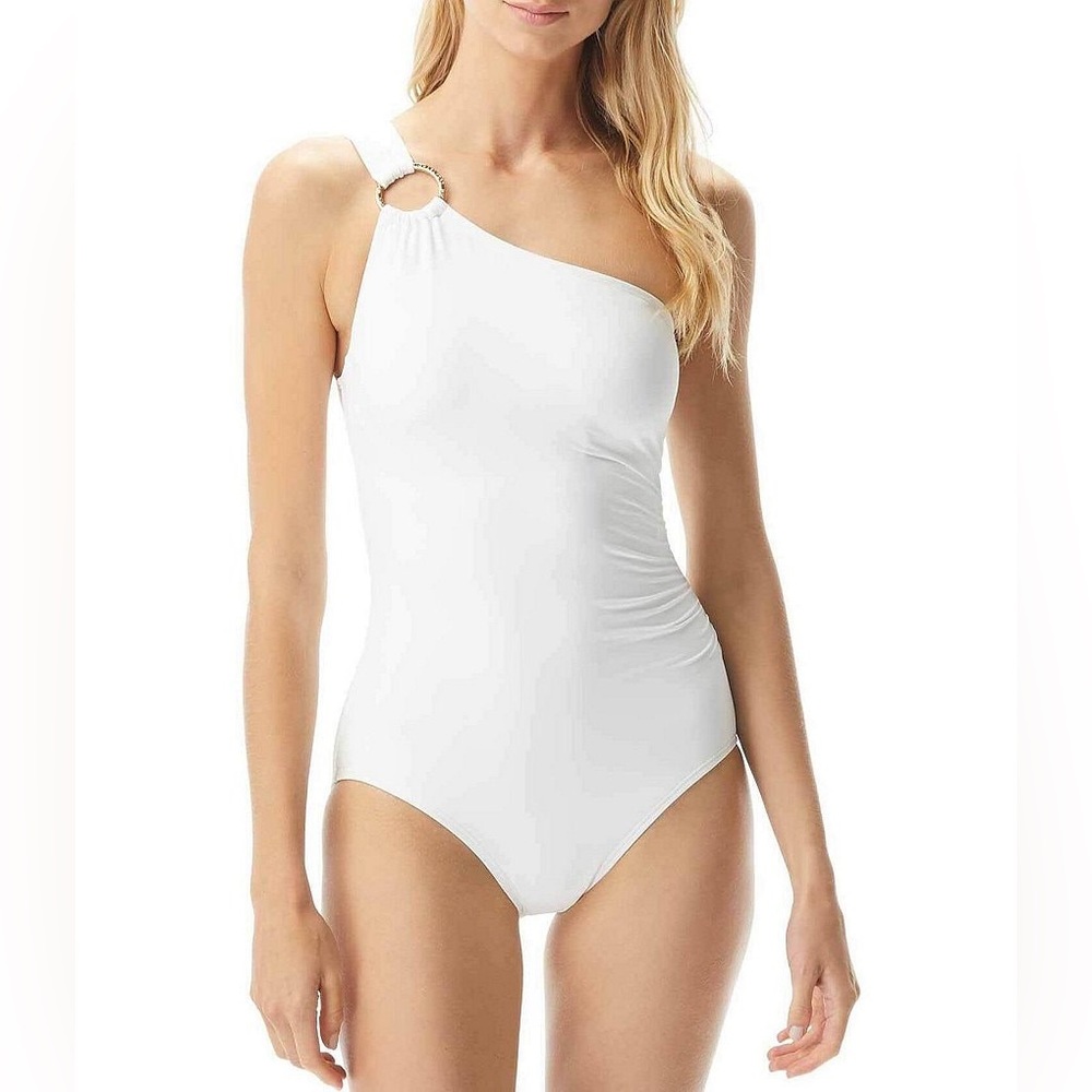 MICHAEL Michael Kors Iconic Solids One Shoulder One Piece Size: 14